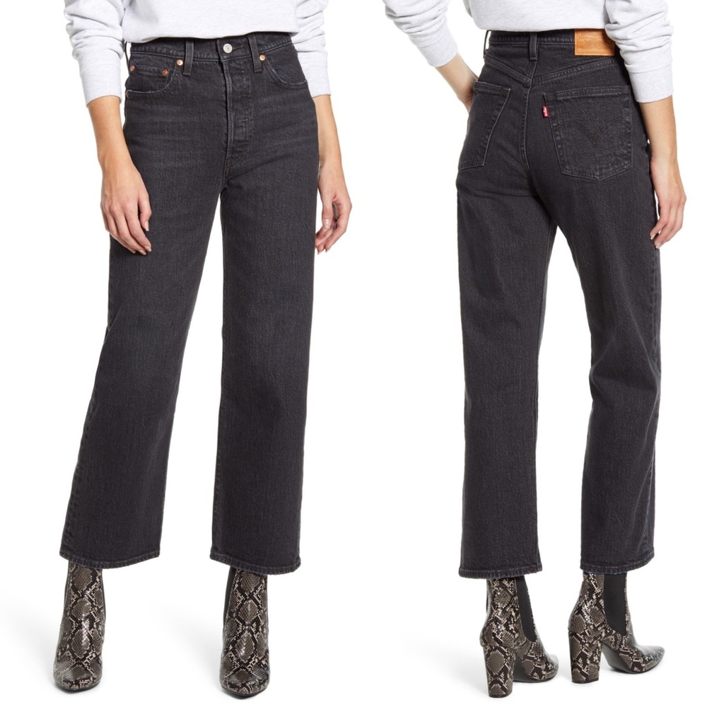 LEVI'S Premium Ribcage Straight Ankle Jeans in Feelin' Cagey Black Size 30